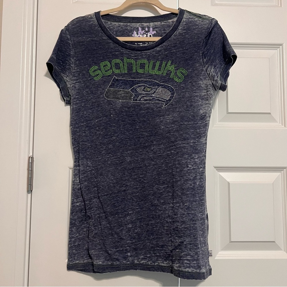 Touch by Alyssa Milano Women's Navy and Green Seahawks Embellished Tee